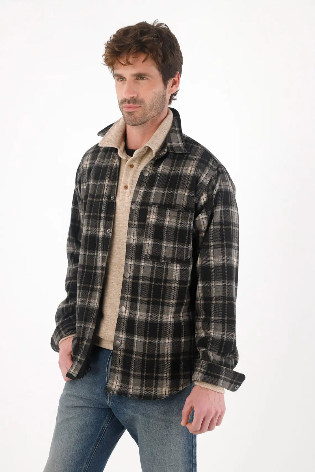 Abrigo con diseño preteñido a cuadros para hombre