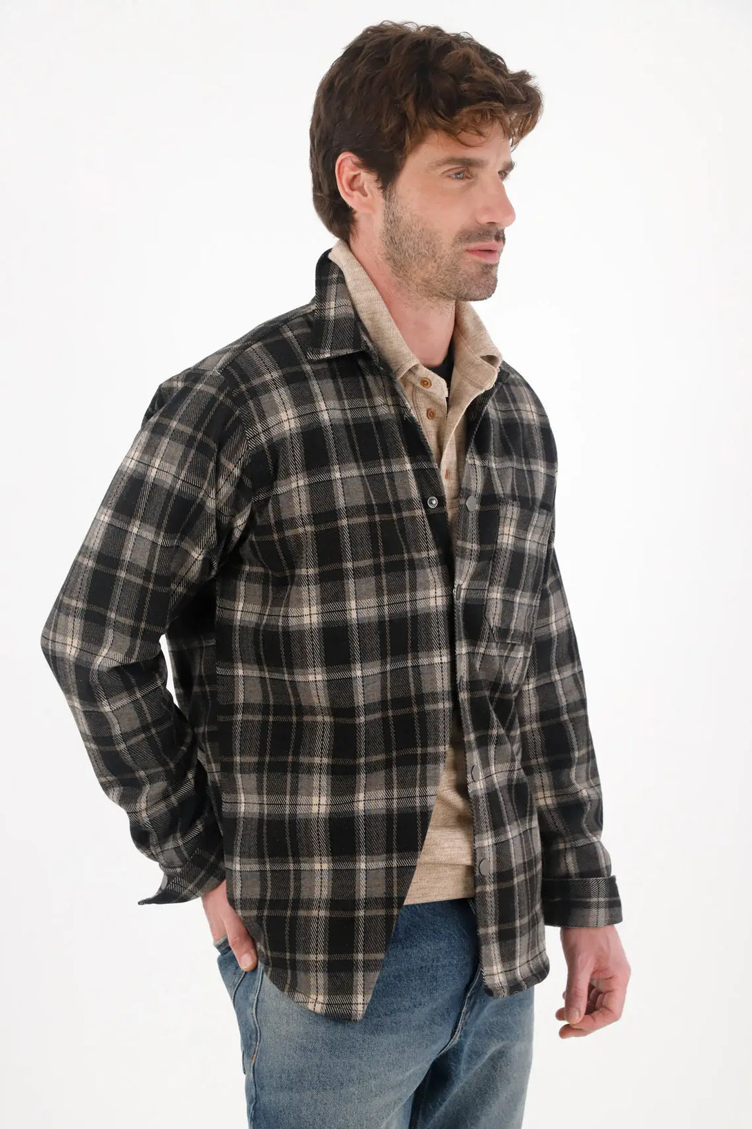 Abrigo con diseño preteñido a cuadros para hombre