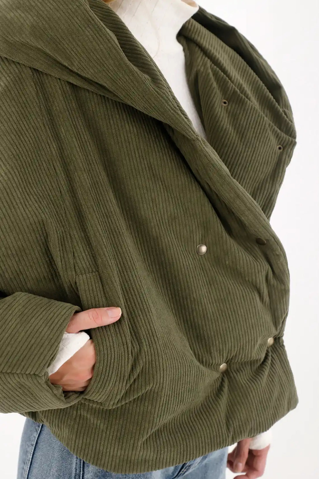 Puffy Hooded Jacket in Green for Women