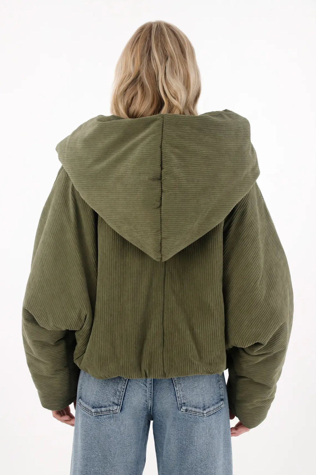 Puffy Hooded Jacket in Green for Women