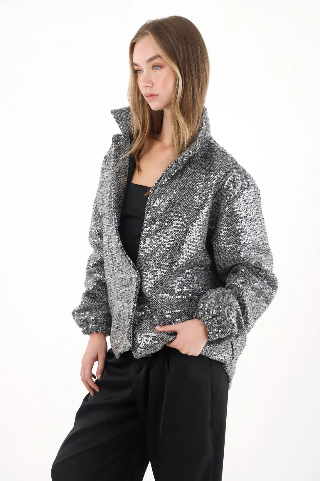 Gray Sequin Coat for Women