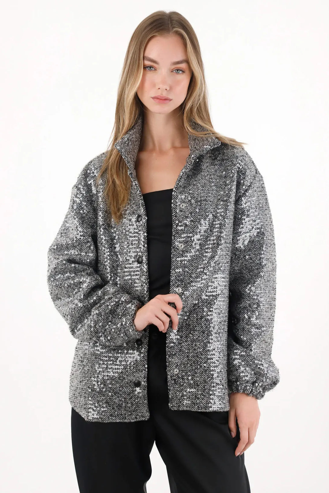 Gray Sequin Coat for Women