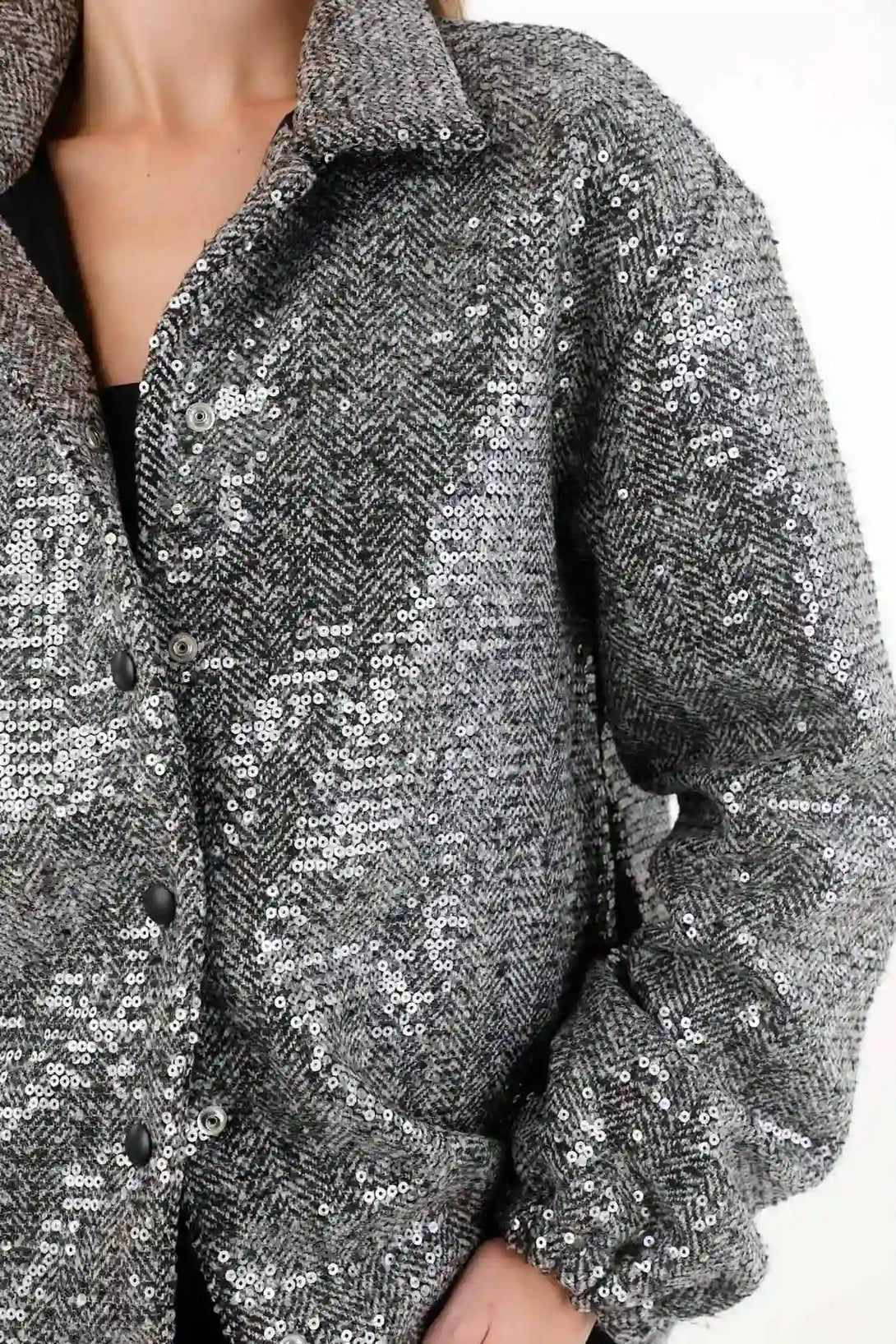 Gray Sequin Coat for Women
