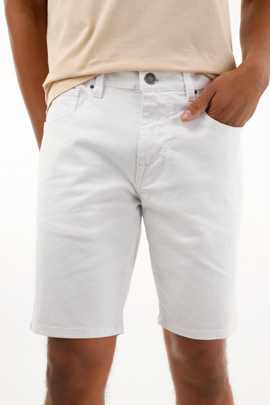 Men's White Five-Pocket Bermuda Shorts