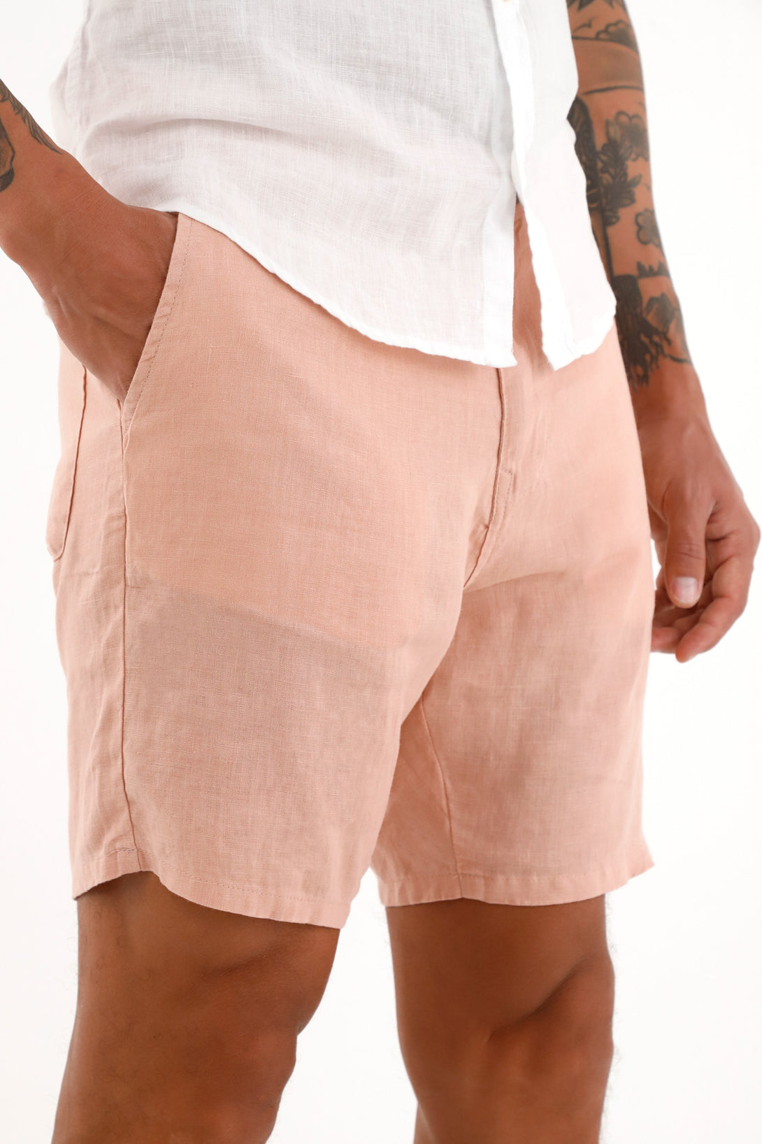 Bermuda chino rosada en 100% lino para hombre