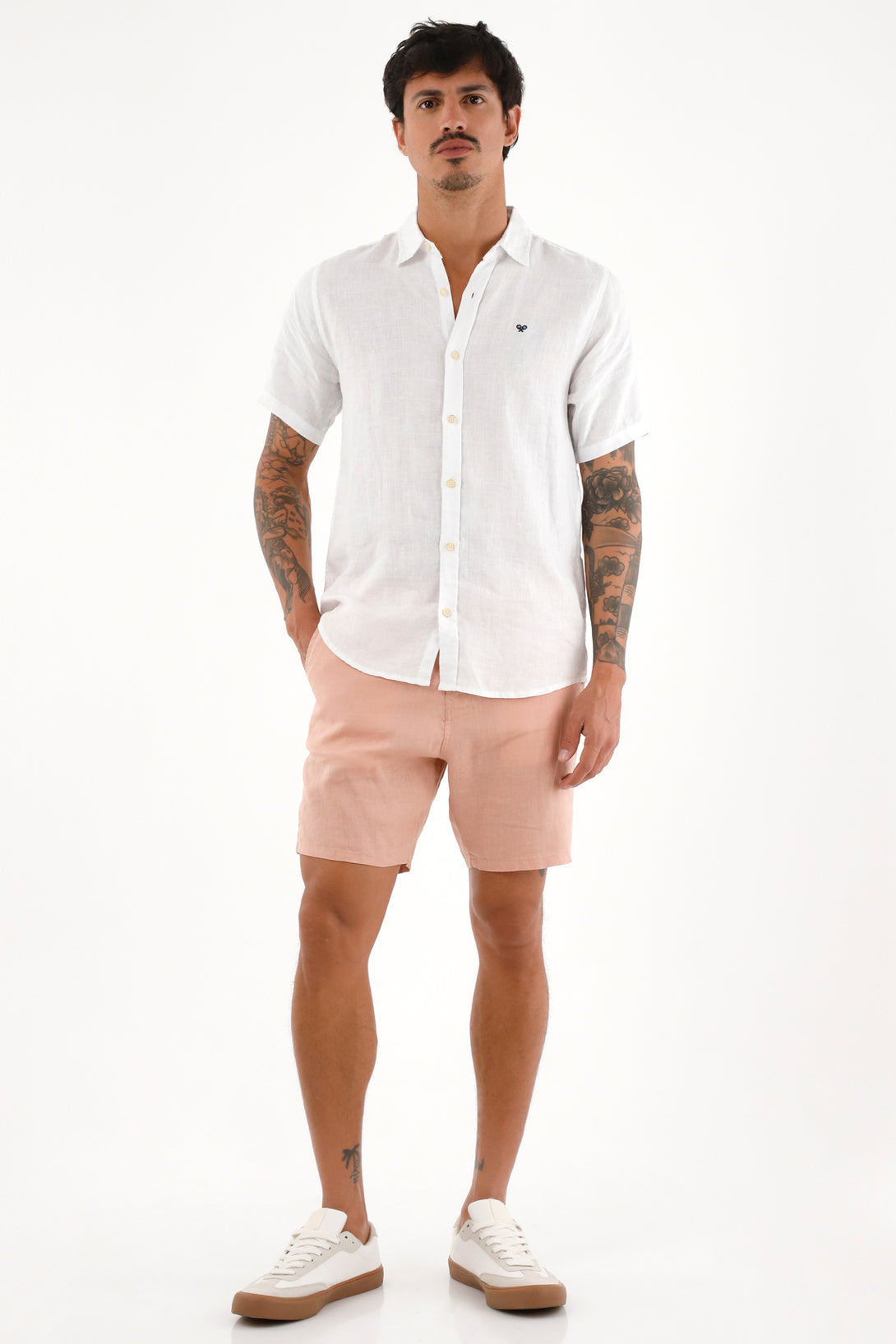 Bermuda chino rosada en 100% lino para hombre