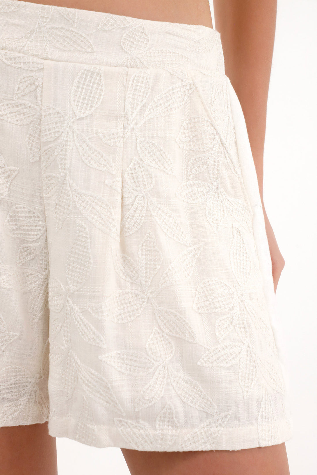 Women's Embroidered Front Short in Cream