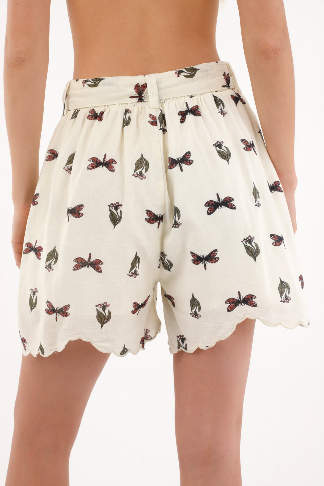 Women's Cream Printed Shorts with Matching Belt