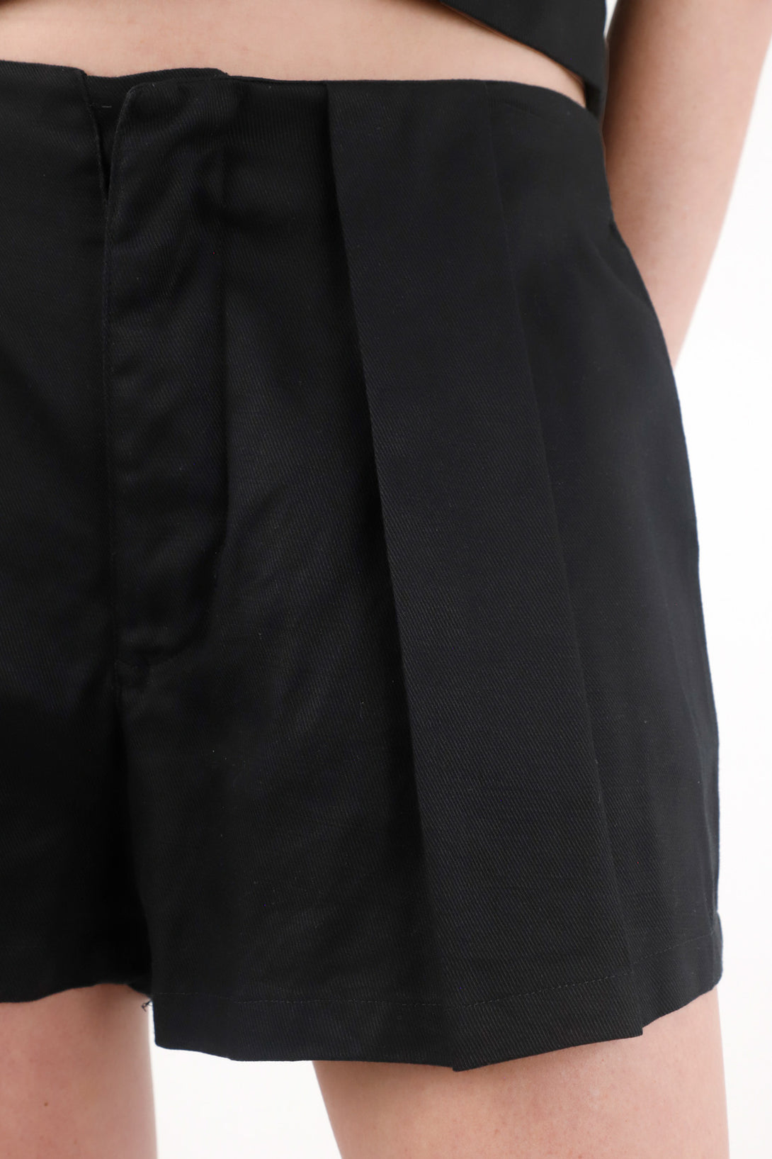 Women's High-Waisted Black Pleated Shorts