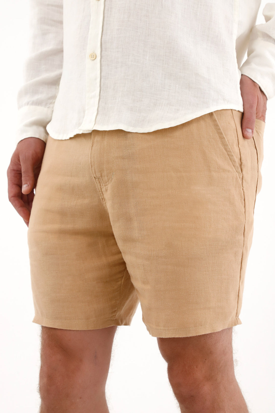 Men's 100% Linen Brown Bermuda Shorts