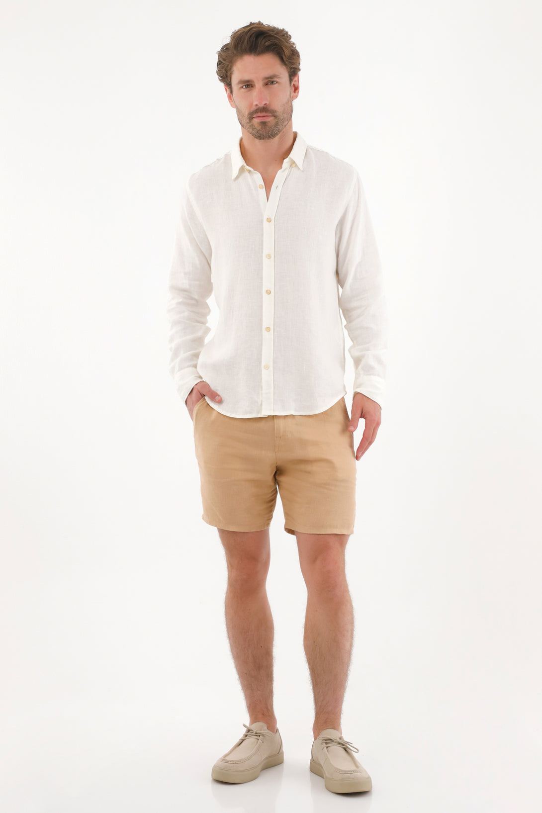 Men's 100% Linen Brown Bermuda Shorts