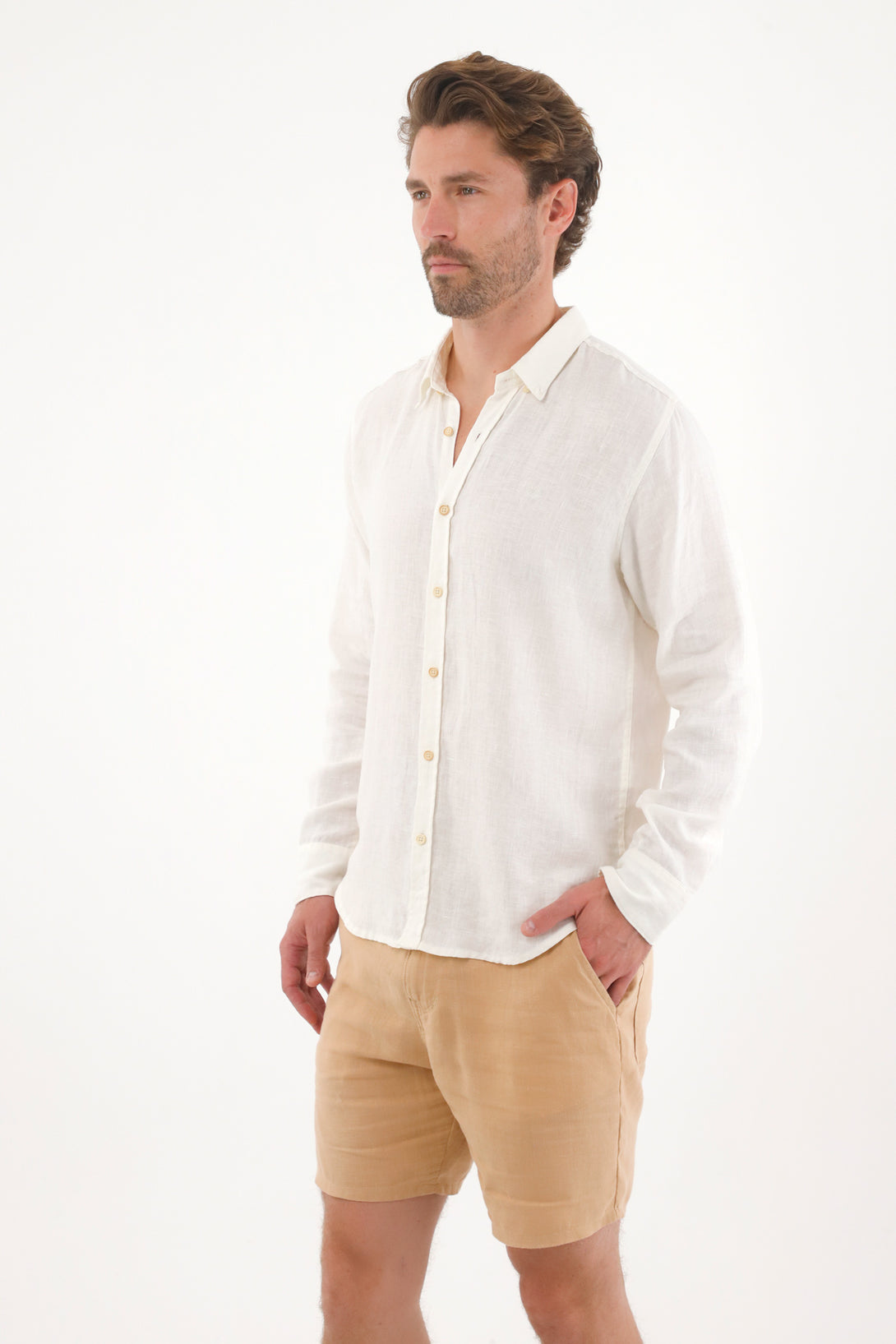 Men's 100% Linen Brown Bermuda Shorts
