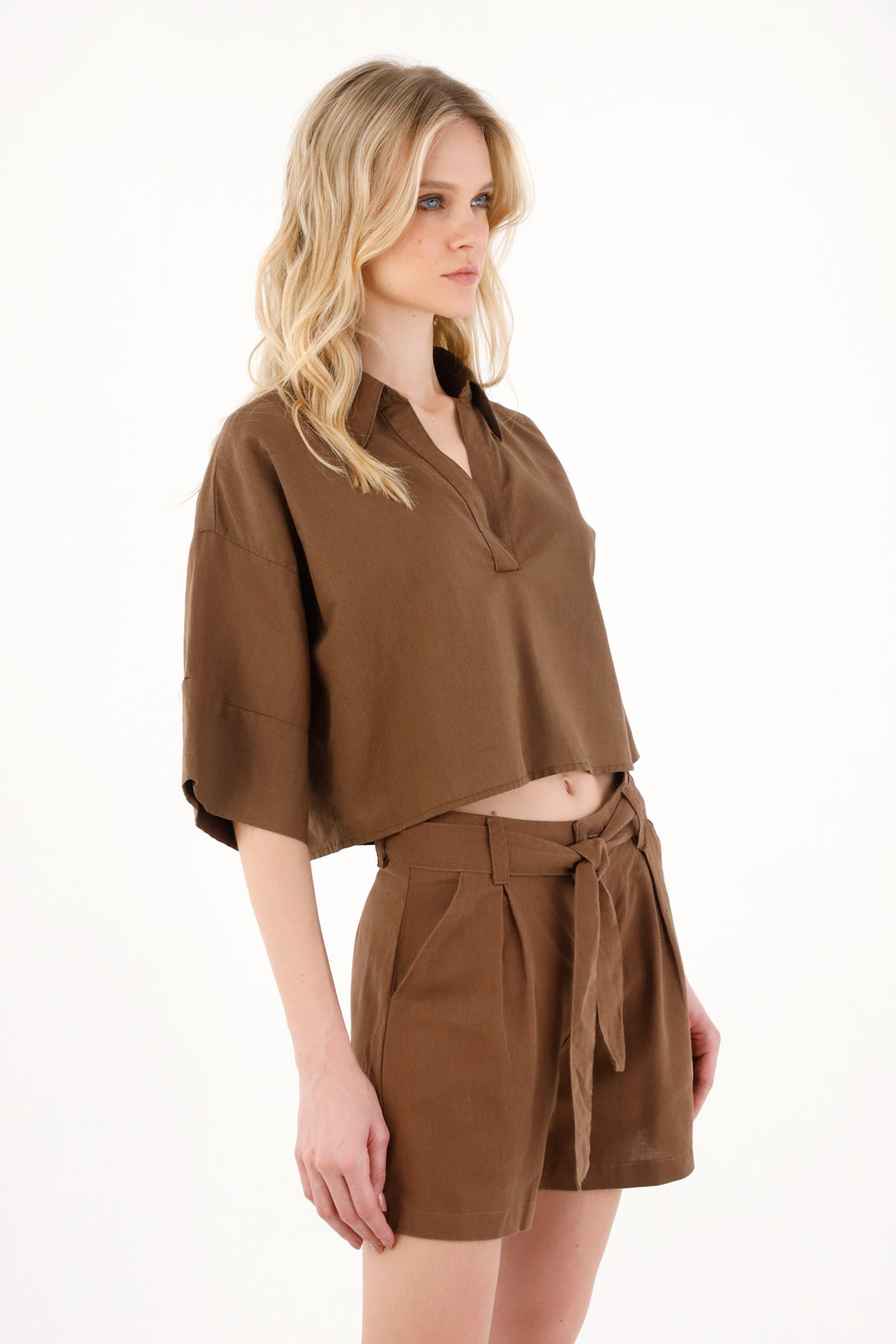 Women's Brown Belted Pocket Shorts