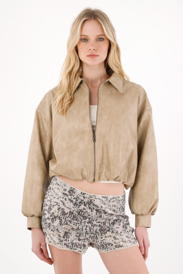 Short en tela con lentejuelas para mujer