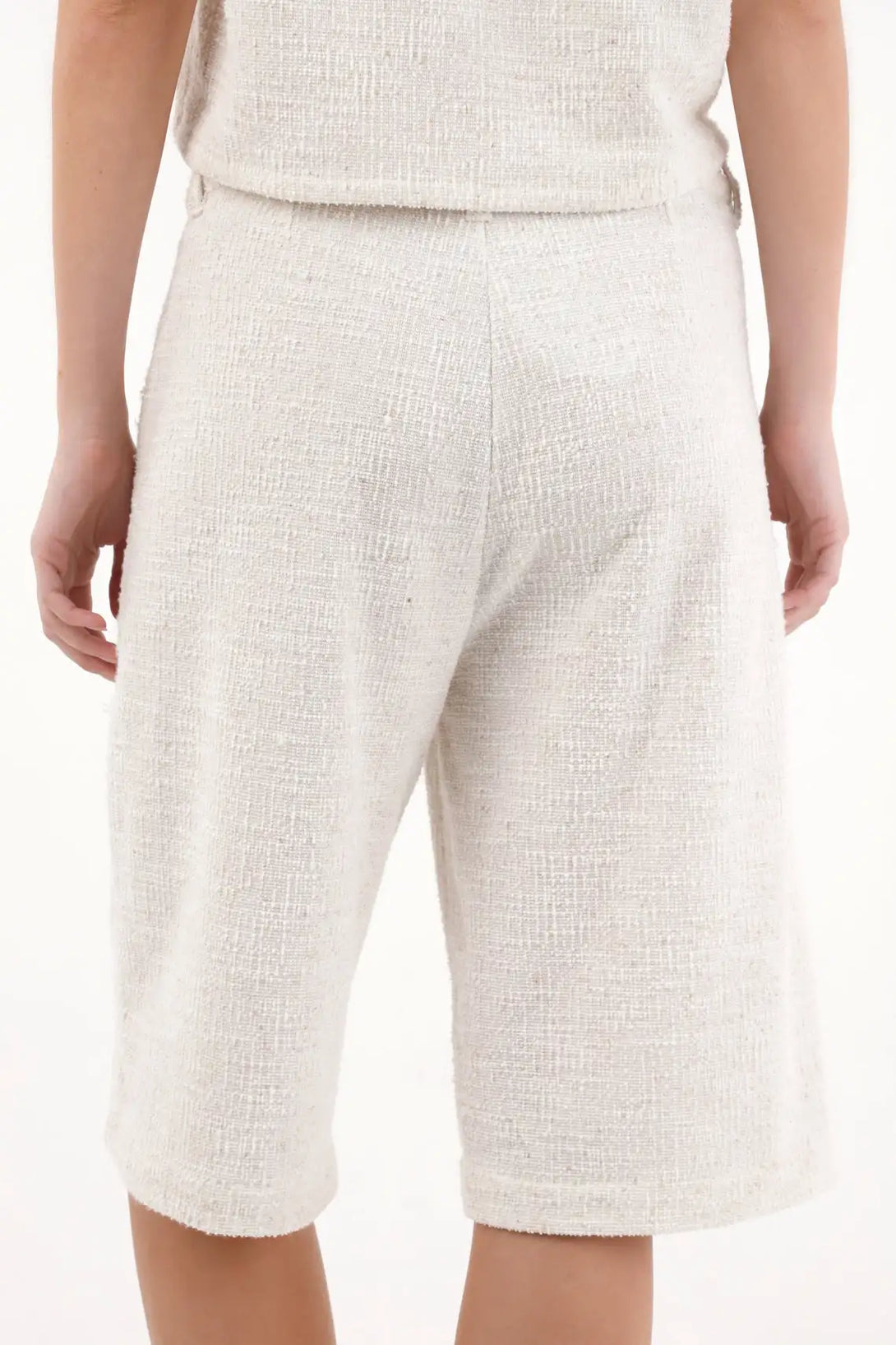 White Long Tweed Bermuda Shorts for Women