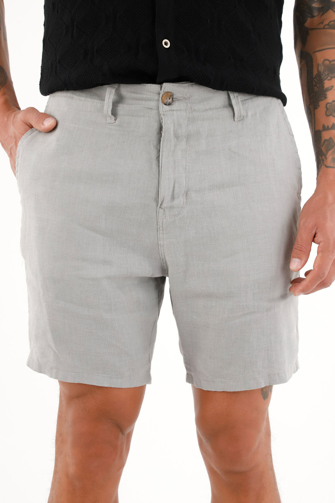 Bermuda chino en 100% lino gris para hombre