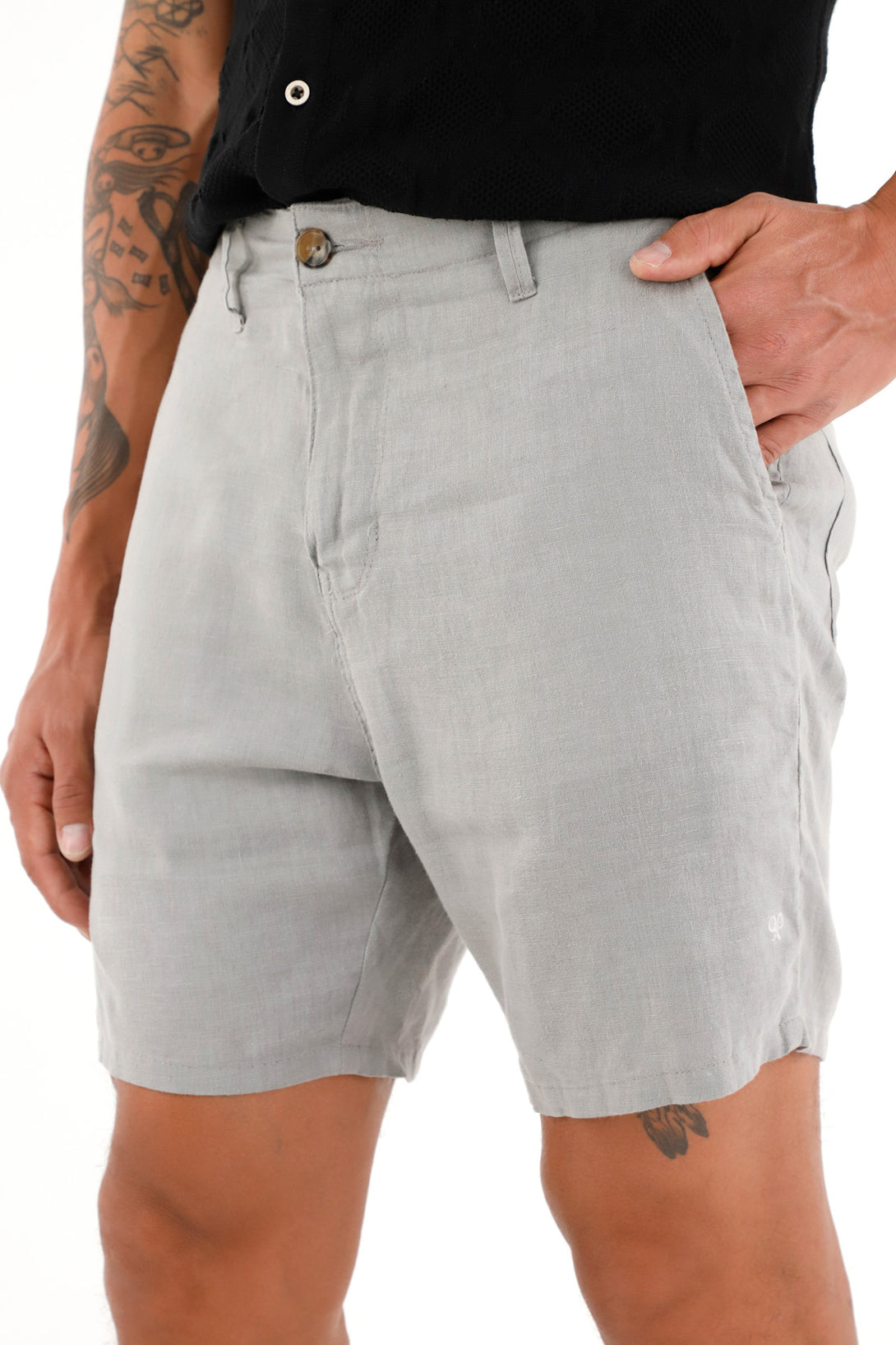 Bermuda chino en 100% lino gris para hombre