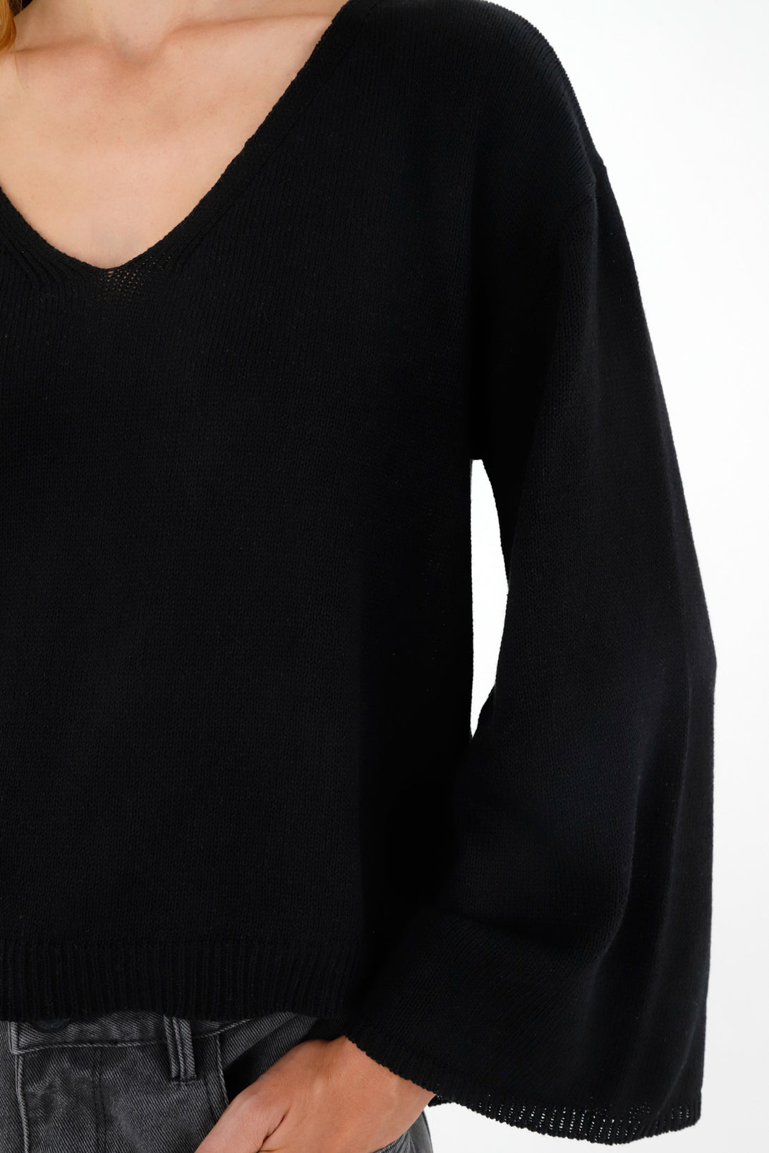 Women's Black V-Neck Sweater