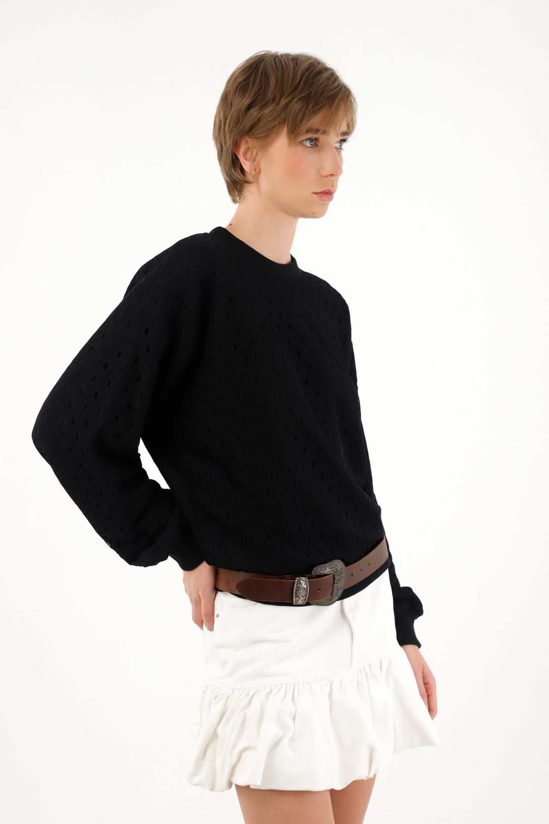 Women's black sweatshirt with distressed details