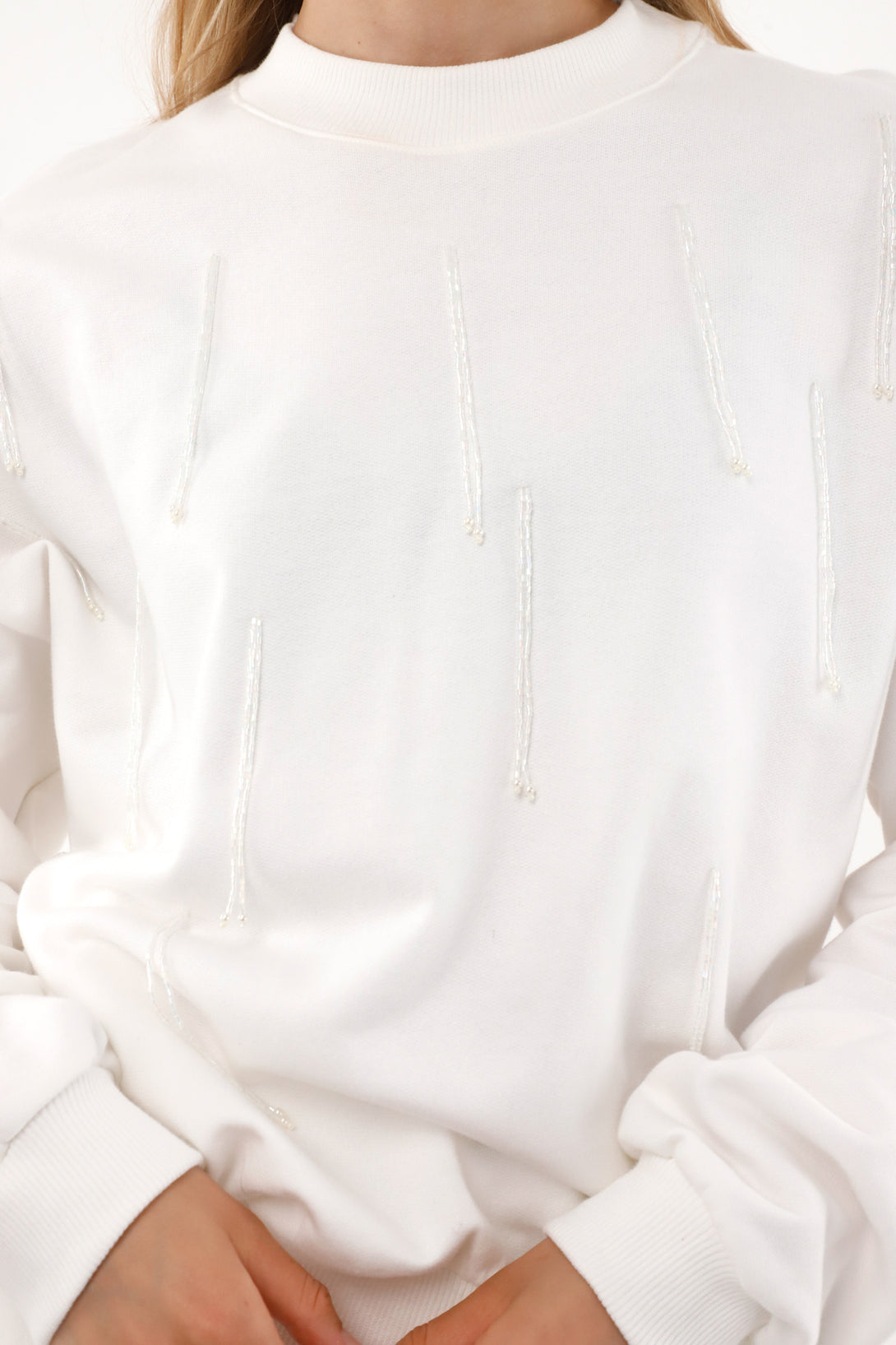 Fringe Sweatshirt with Accents for Women
