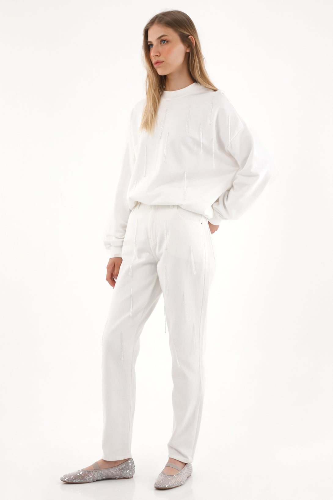 Fringe Sweatshirt with Accents for Women