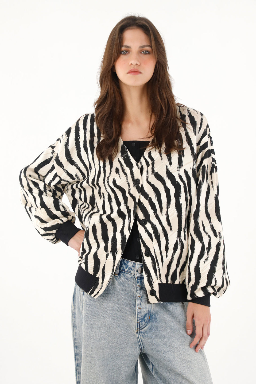 Women's animal print button-up hoodie