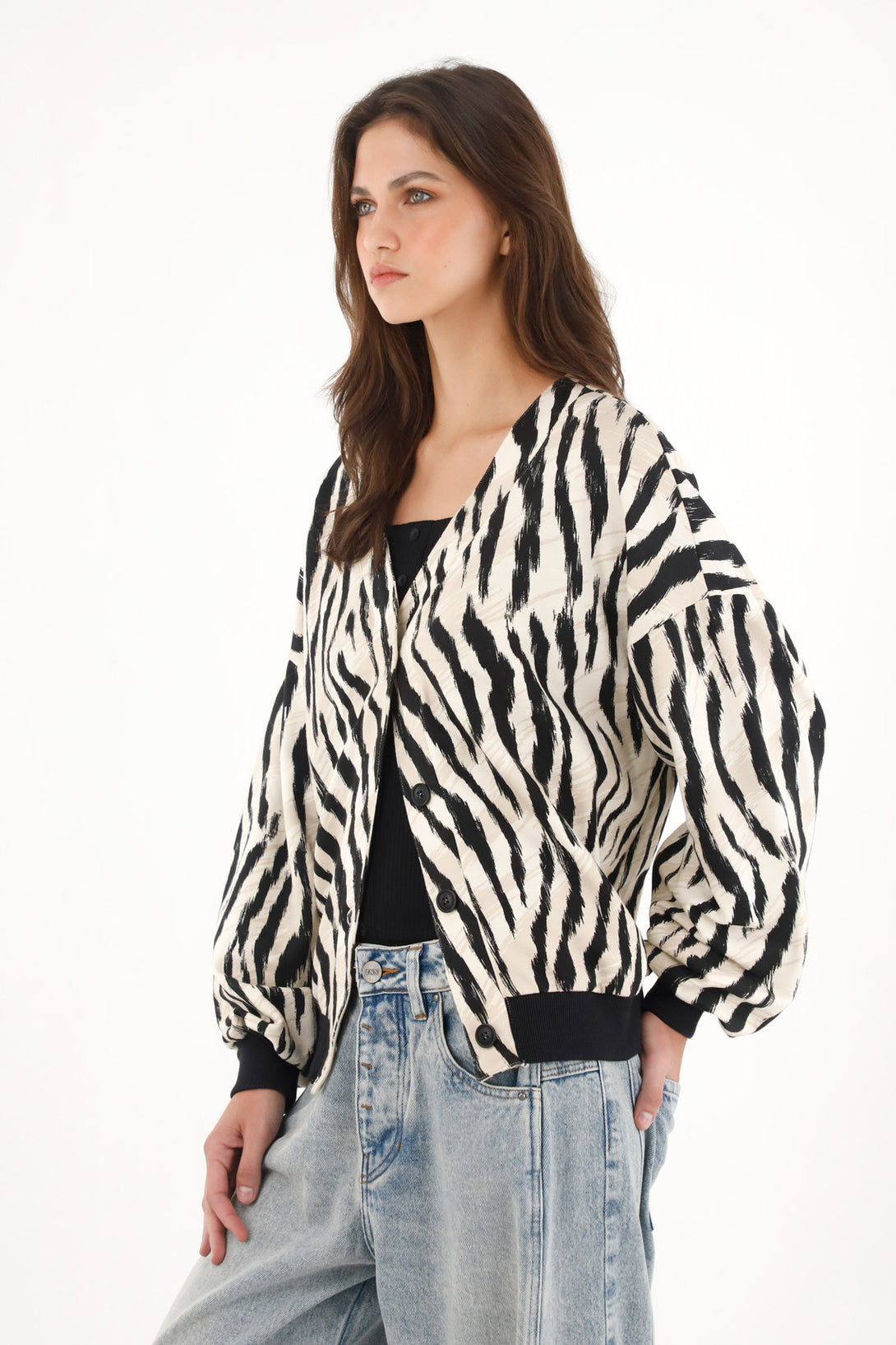 Women's animal print button-up hoodie