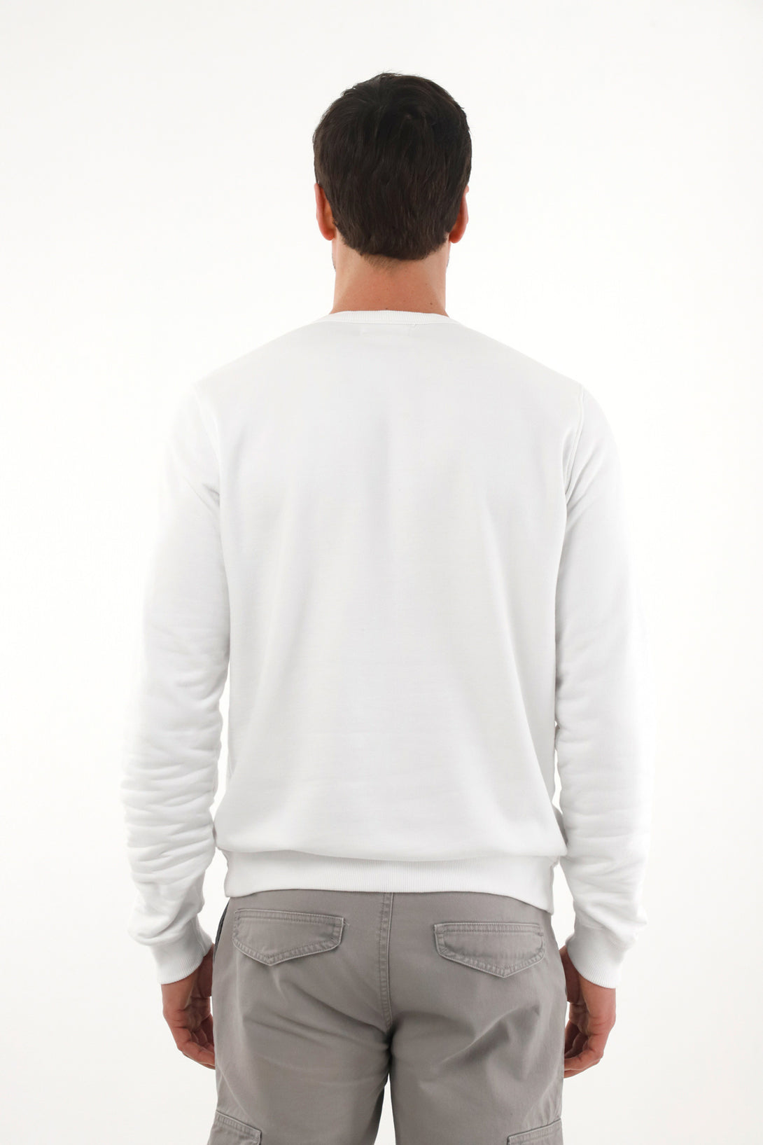 Buzo de cuello redondo con perilla blanco para hombre