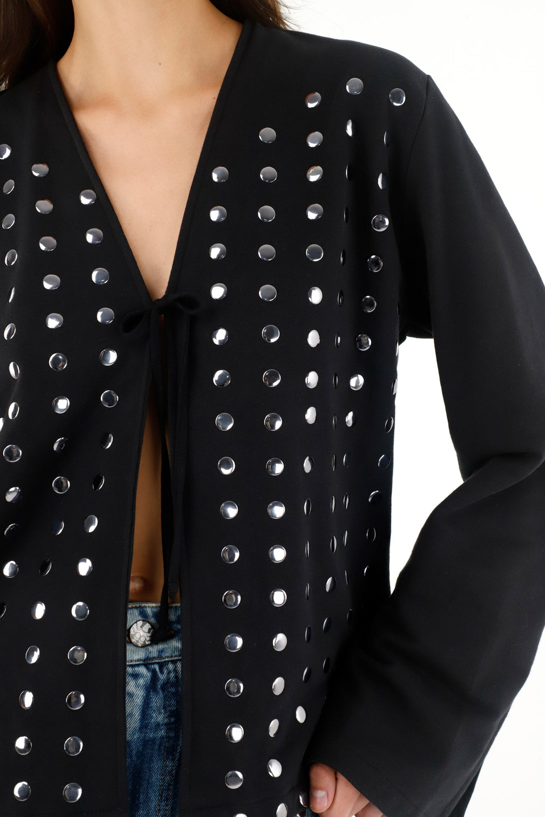 Women's Black Decorative Stud Sweatshirt