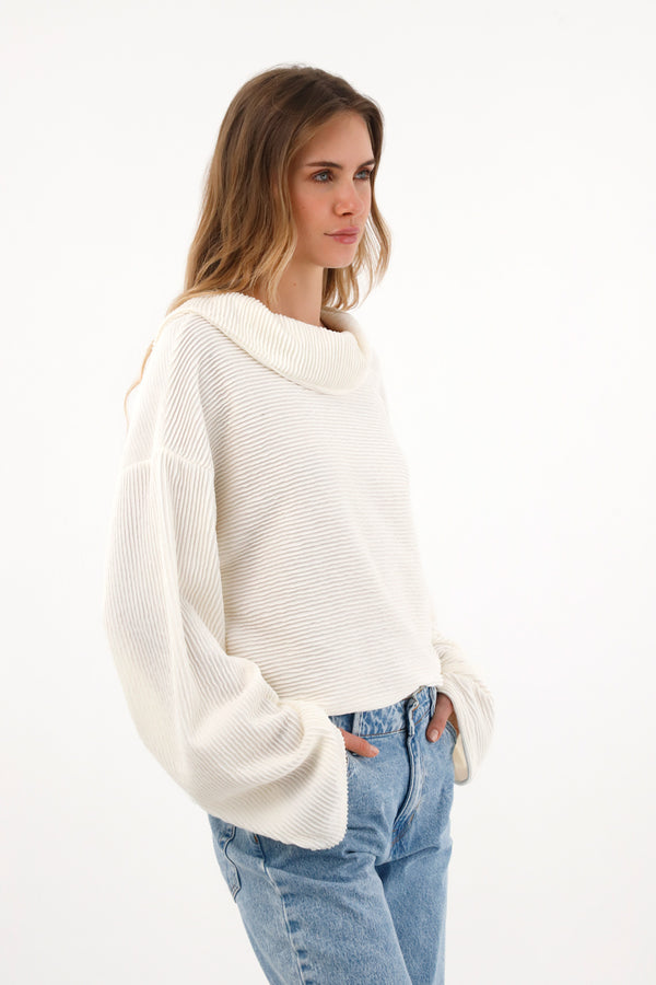 Buzo manga larga amplia crudo para mujer