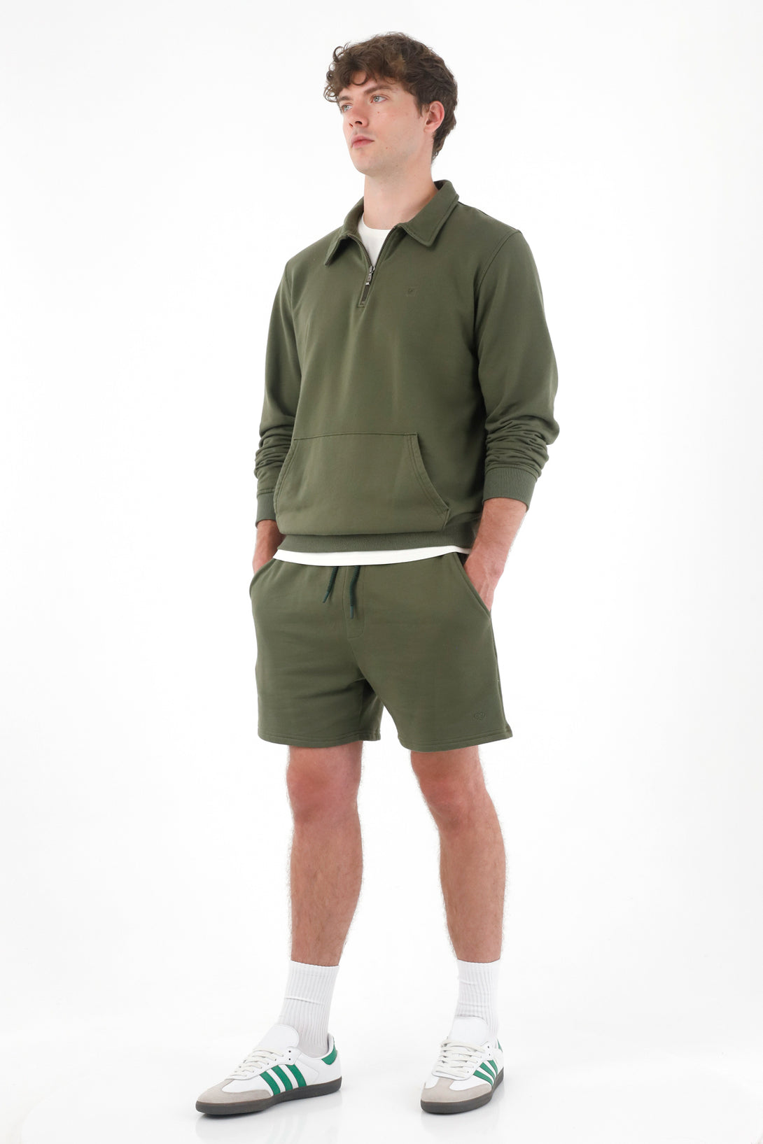 Buzo tipo polo con bolsillo canguro verde para hombre