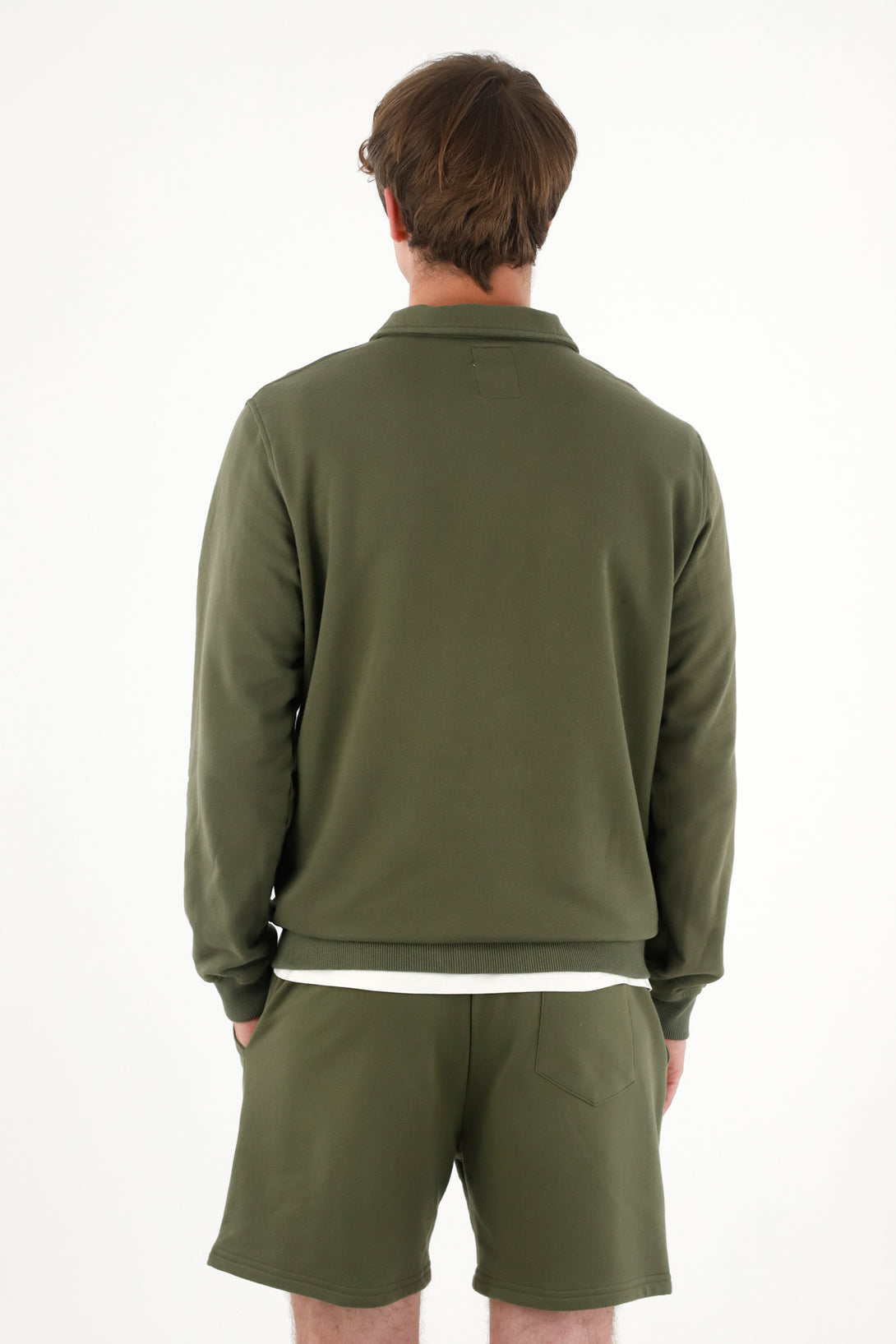 Buzo tipo polo con bolsillo canguro verde para hombre