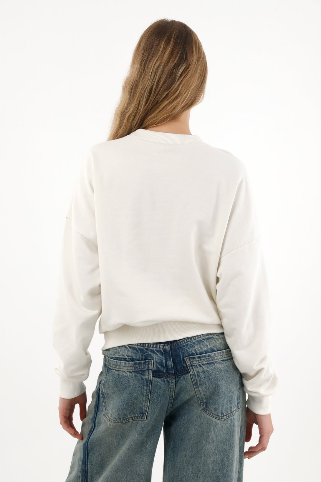 Women's Cream Closed Sweatshirt with Decorative Studs
