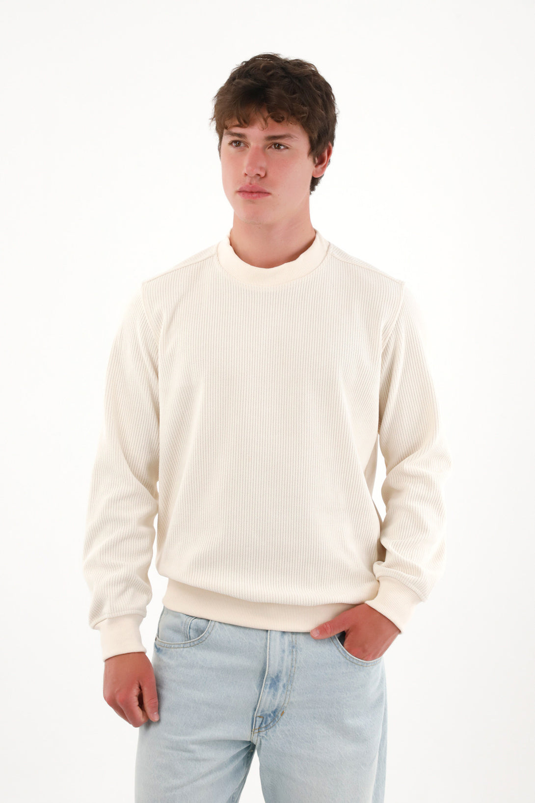 Men's Long Sleeve Cream Fleece Sweatshirt