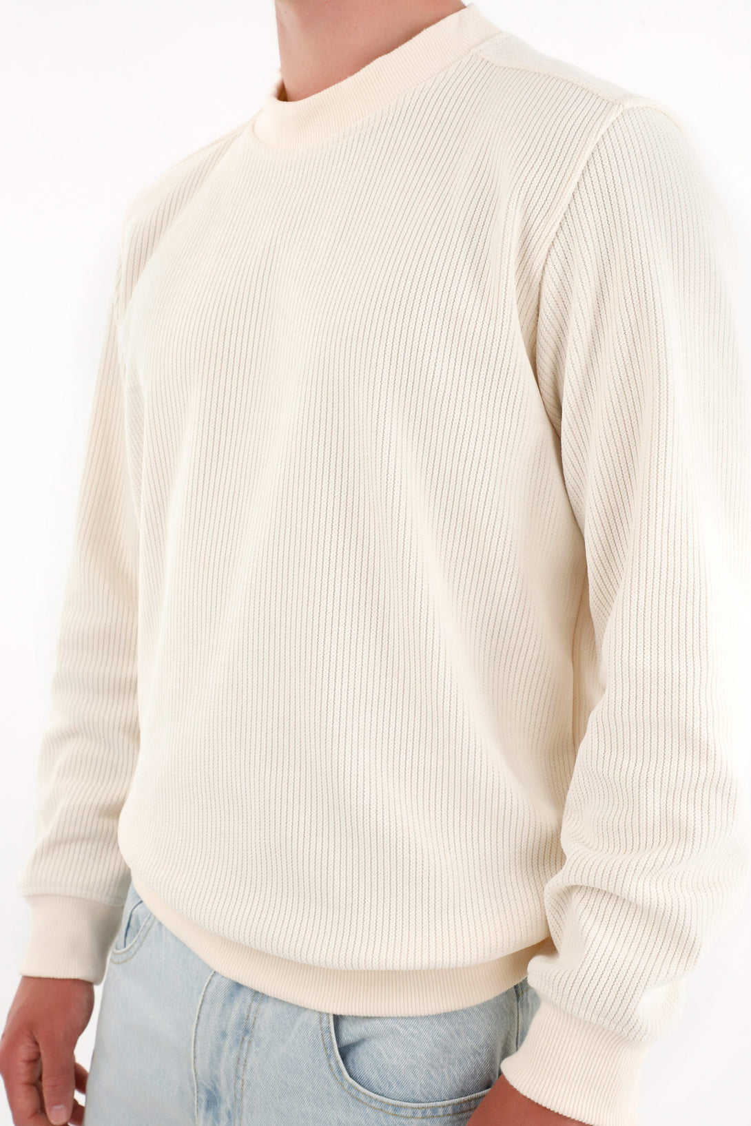 Men's Long Sleeve Cream Fleece Sweatshirt