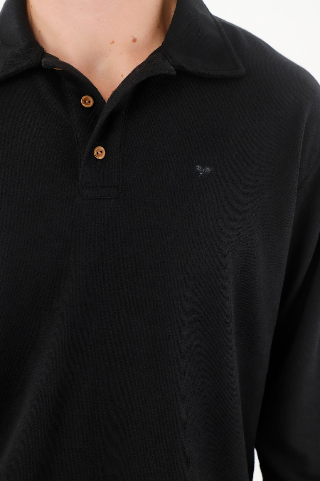 Men's Black Polo Style Sweatshirt with Embroidered Racquet