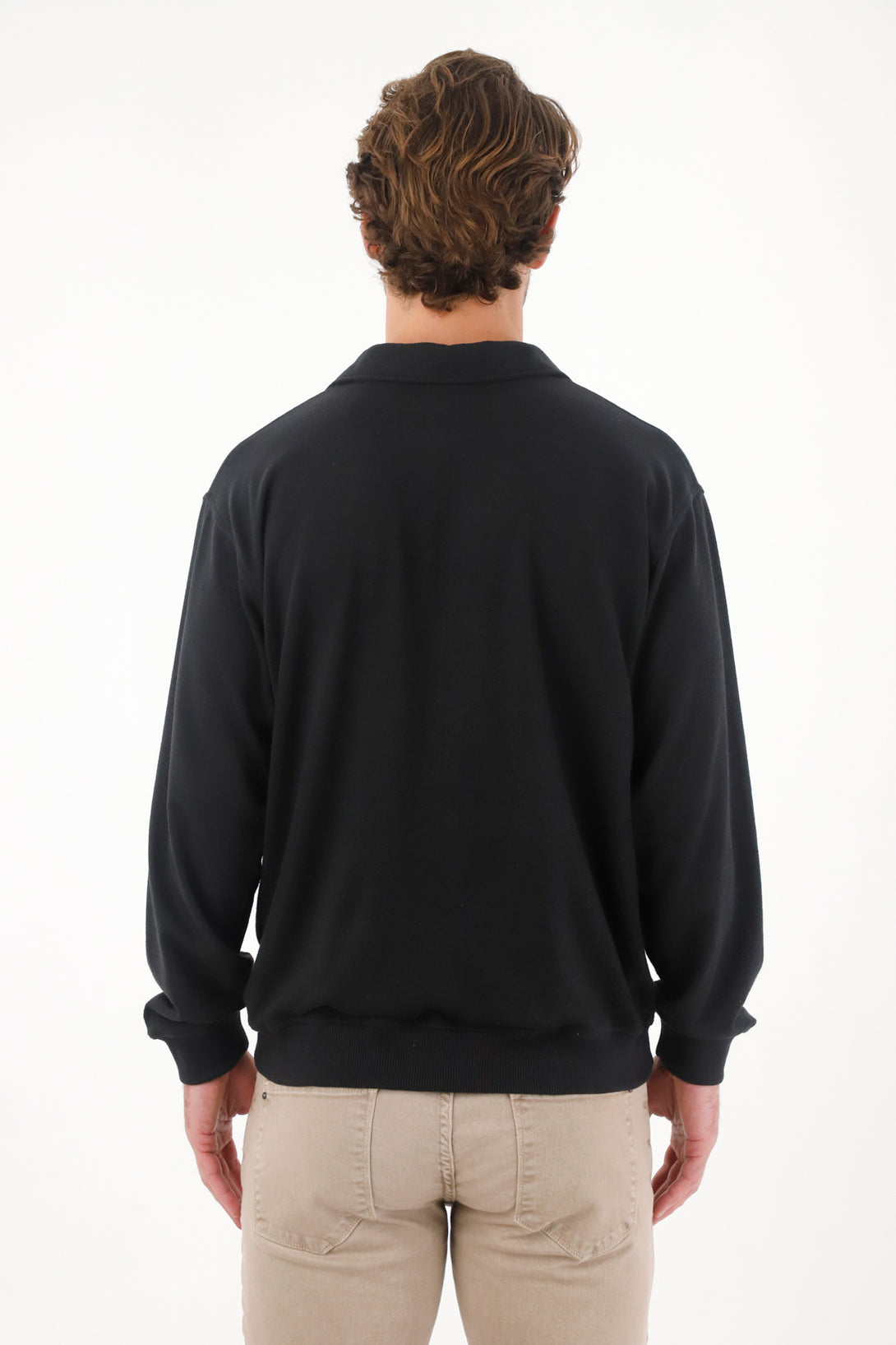 Men's Black Polo Style Sweatshirt with Embroidered Racquet