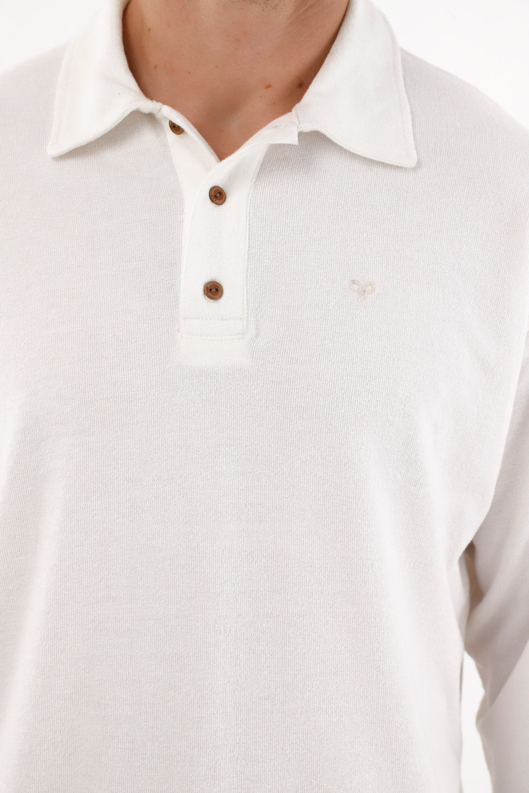 Mens Polo Sweatshirt with Embroidered Racket in Cream