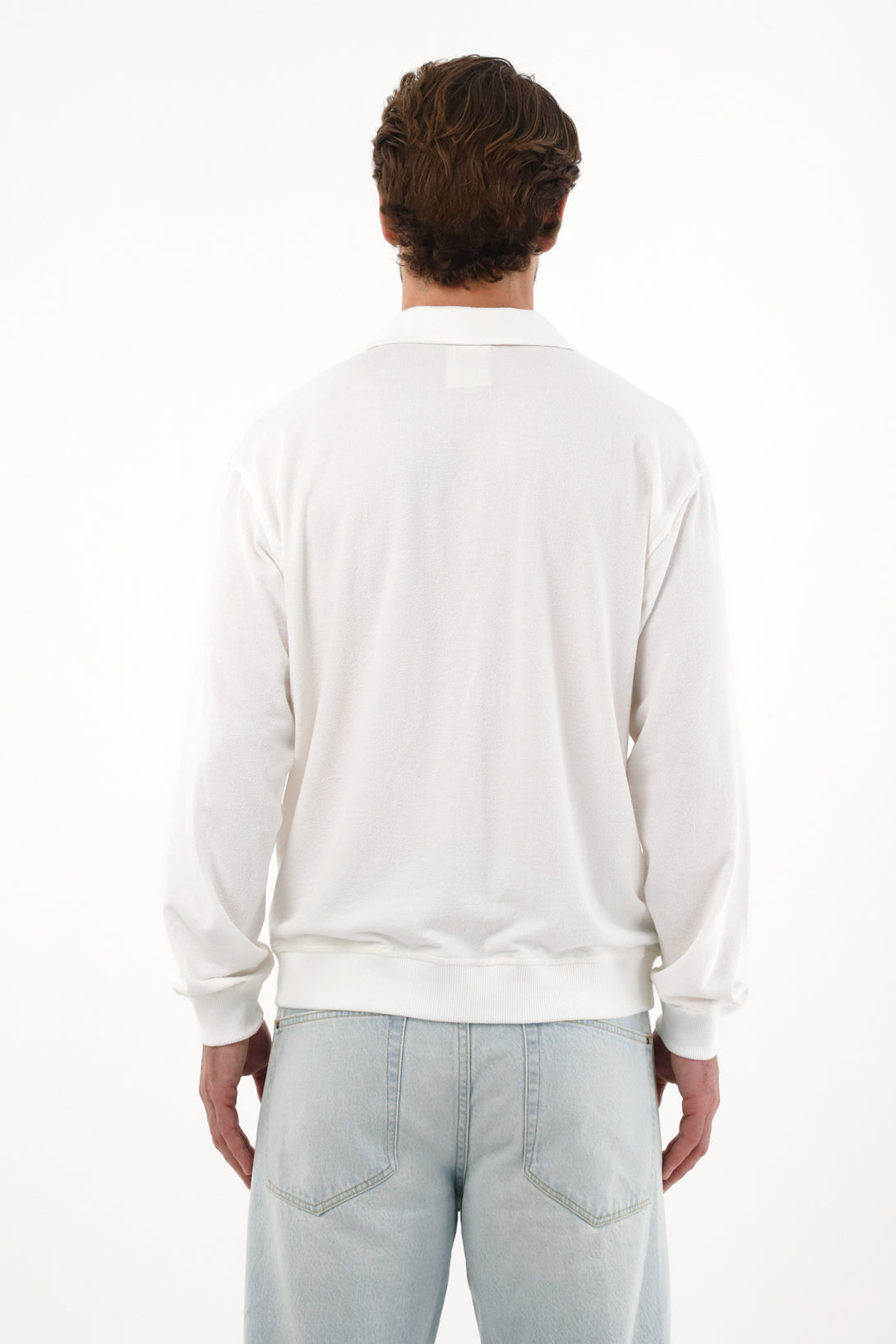 Mens Polo Sweatshirt with Embroidered Racket in Cream