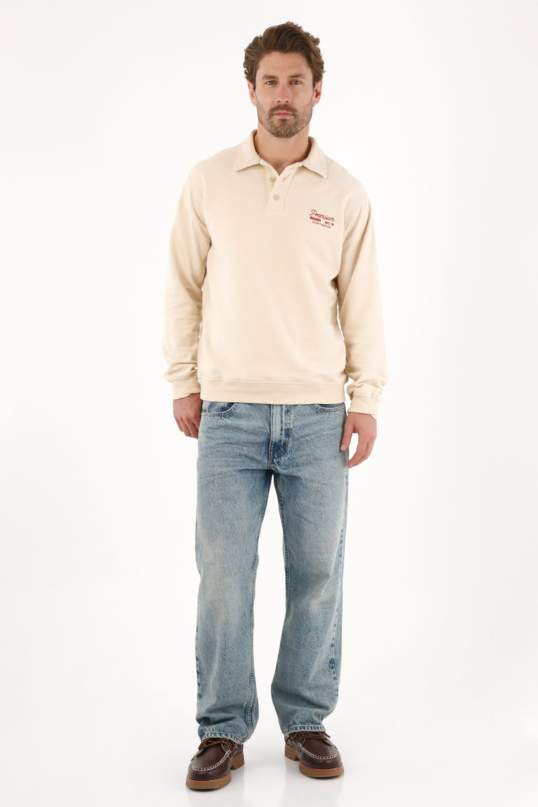 Men's Polo-Style Sweatshirt with Mini Heart Print
