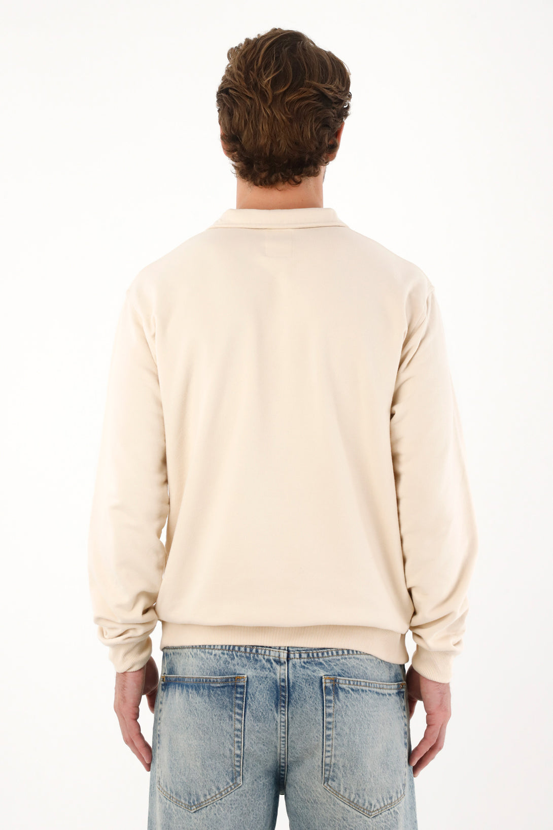 Men's Polo-Style Sweatshirt with Mini Heart Print