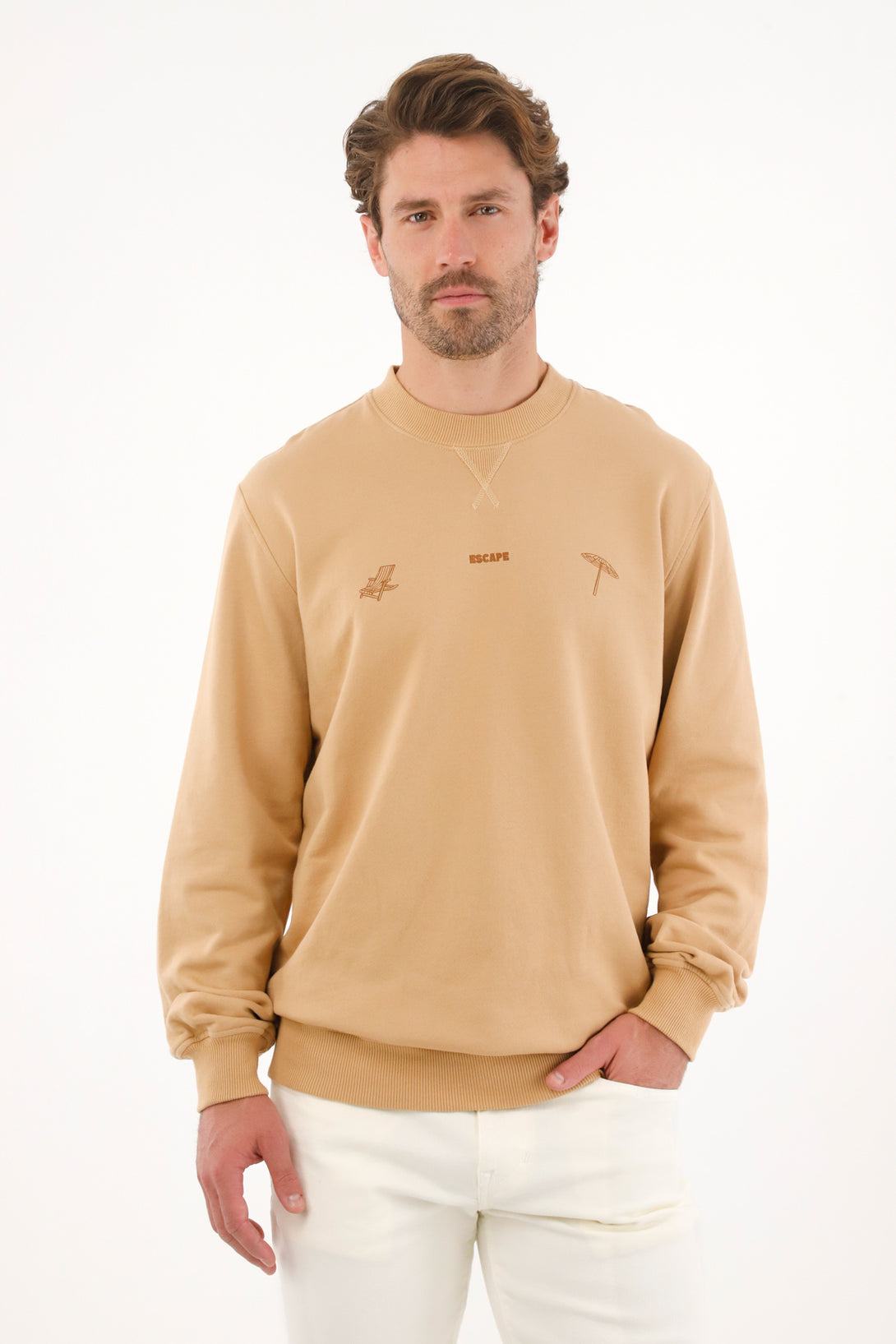 Men's Cozy Brown Printed Sweatshirt
