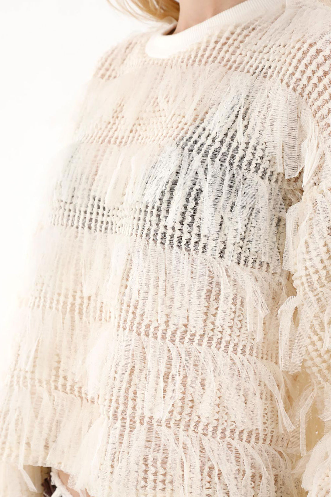 Women's Fringe Detail Cream Sweatshirt