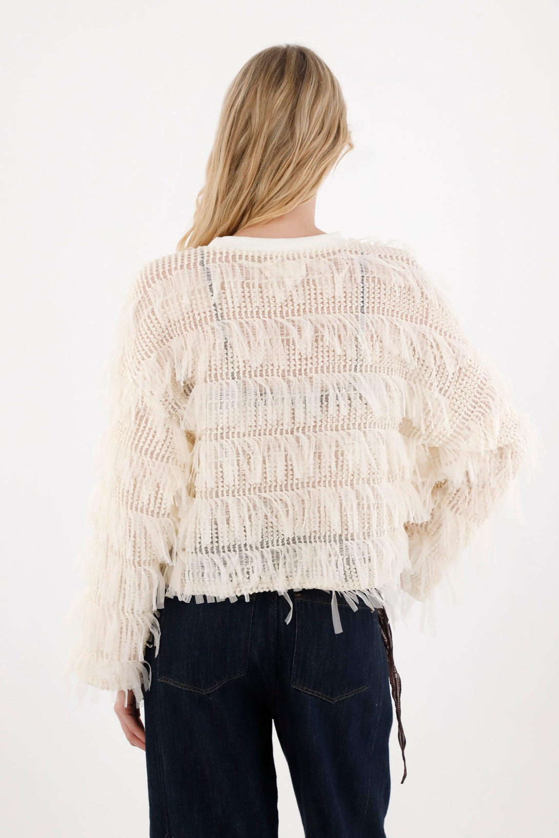 Women's Fringe Detail Cream Sweatshirt