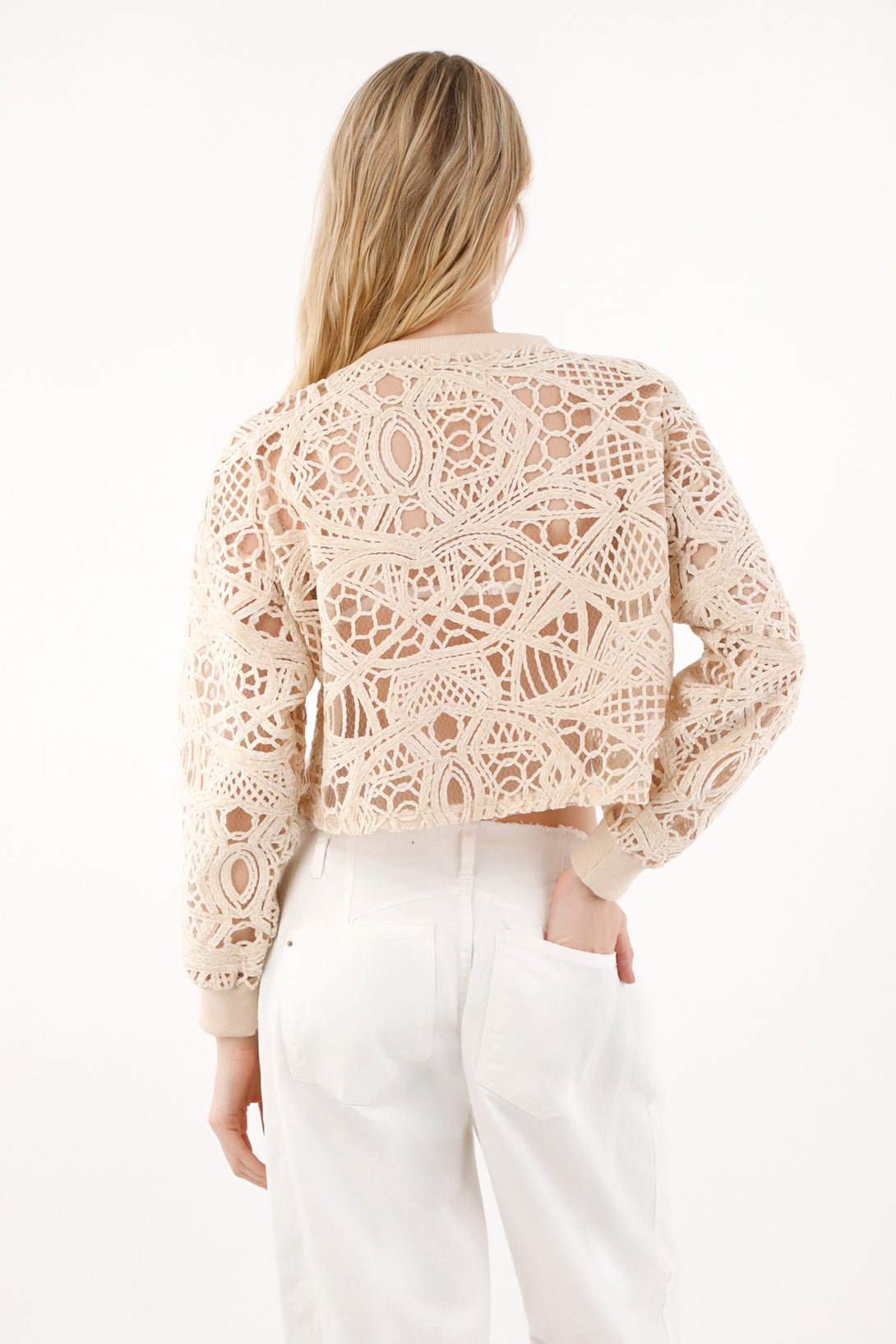 Buzo con transparencia crudo para mujer