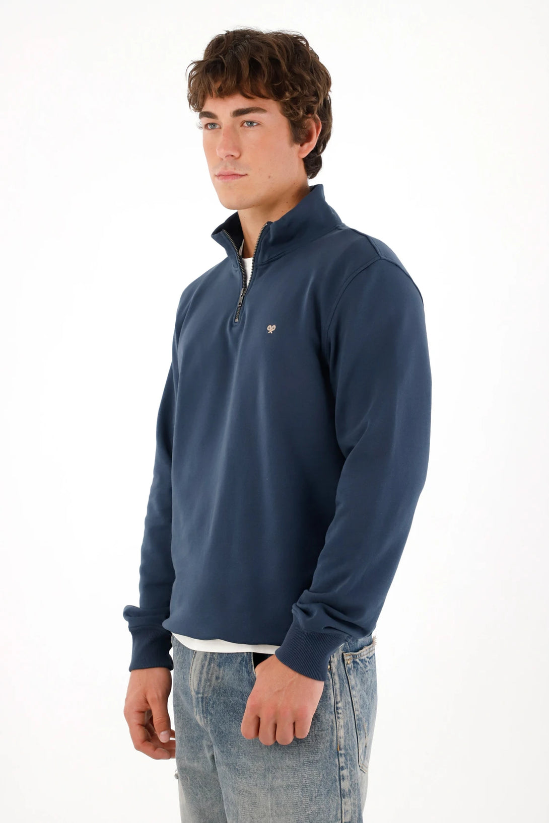 Men's blue turtleneck sweatshirt