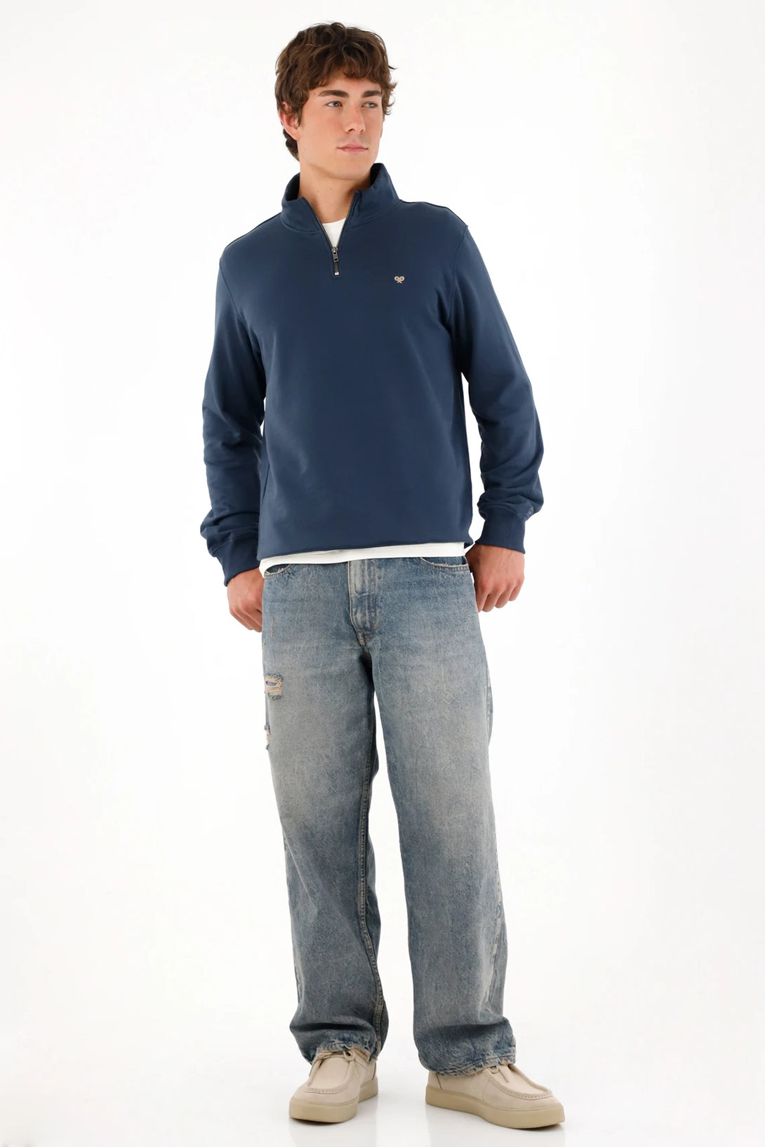 Men's blue turtleneck sweatshirt