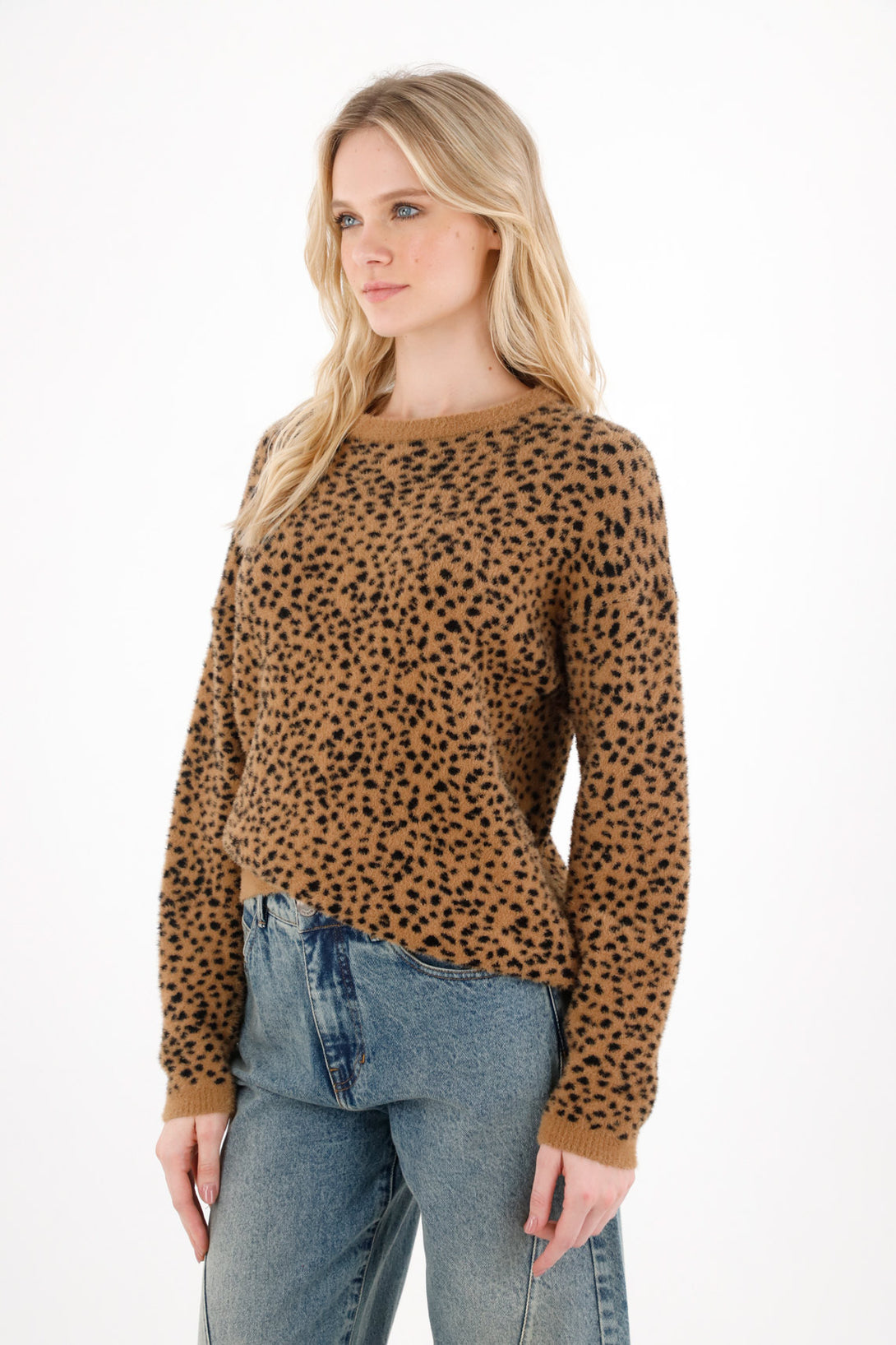 Fleece Knit Sweatshirt Animal Print for Women