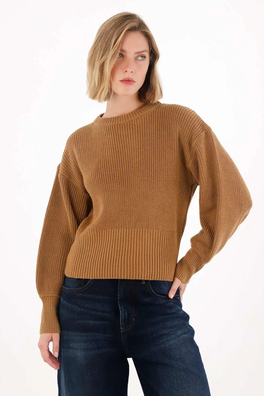 Wide Knit Sweatshirt in Brown for Women