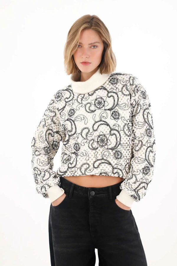 Embroidered Sweatshirt with Paisley Design for Women